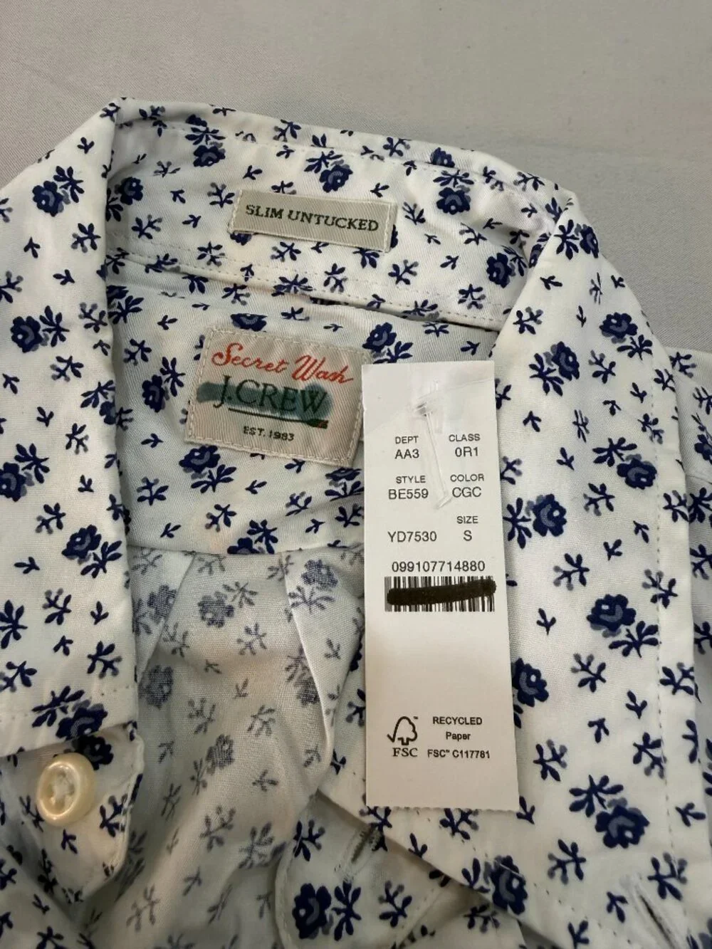 J.Crew Men’s Secret Wash Slim Untucked Floral Shirt Small NWT
